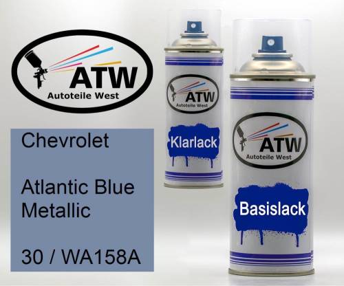 Chevrolet, Atlantic Blue Metallic, 30 / WA158A: 400ml Sprühdose + 400ml Klarlack - Set, von ATW Autoteile West.